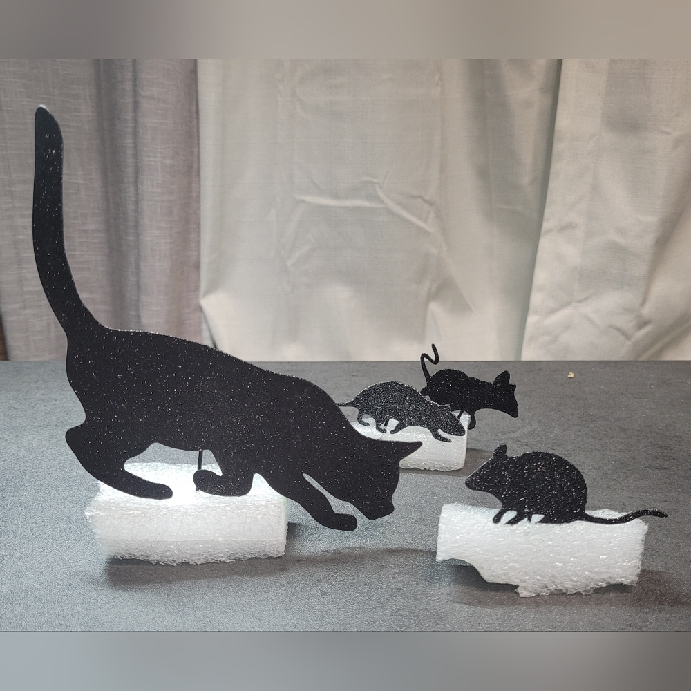 Halloween Metal Cat & Mouse Silhouette Decorative Set - Picture 2 of 15